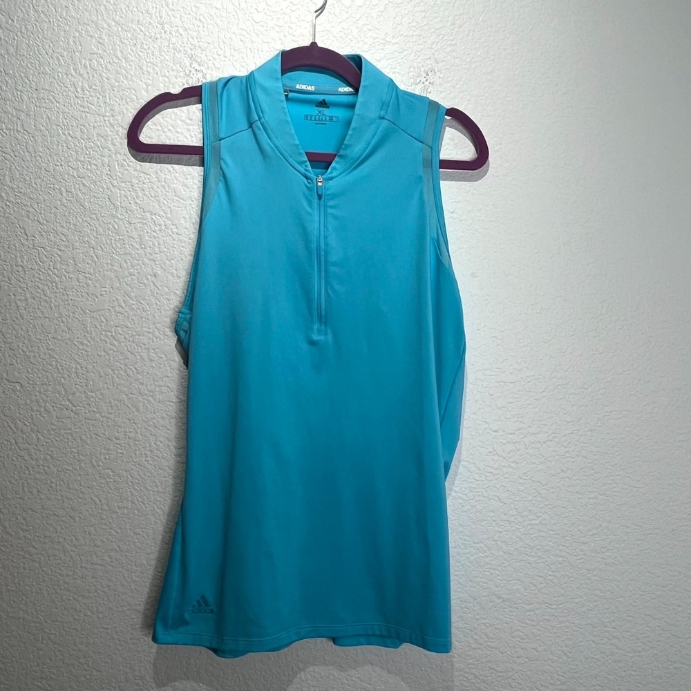 Adidas Golf Tank Top Womens XL Aqua Blue Stretch Racerback 1/4‎ Zip Performance